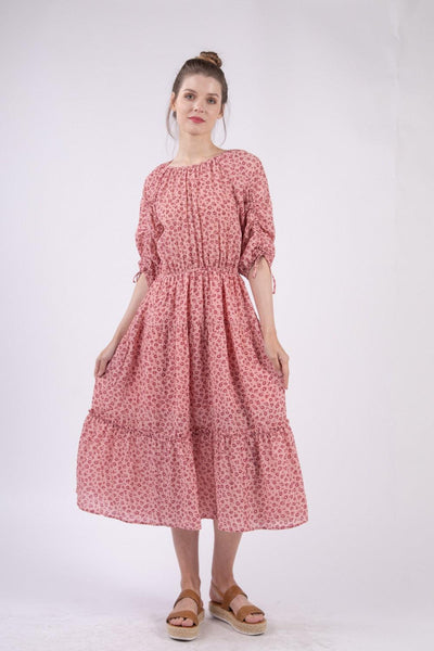 VERY J Floral Round Neck Tiered Midi Dress - AMIClubwear