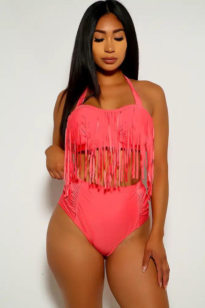 Watermelon Fringe High Waist Plus Size Swimsuit - AMIClubwear