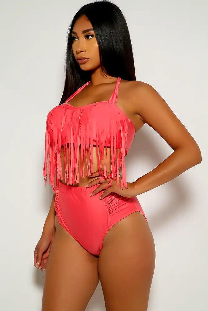 Watermelon Fringe High Waist Plus Size Swimsuit - AMIClubwear