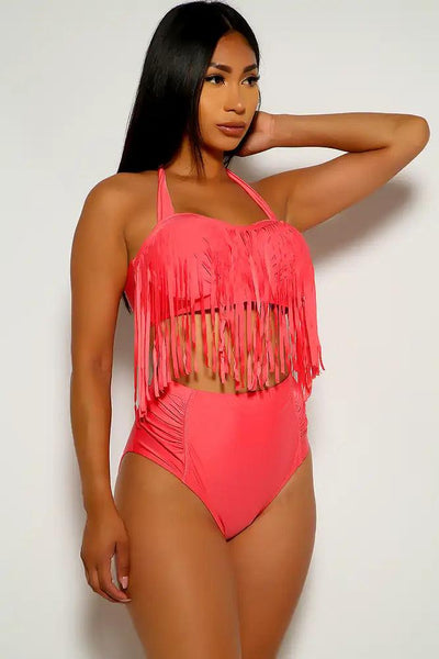 Watermelon Fringe High Waist Plus Size Swimsuit - AMIClubwear