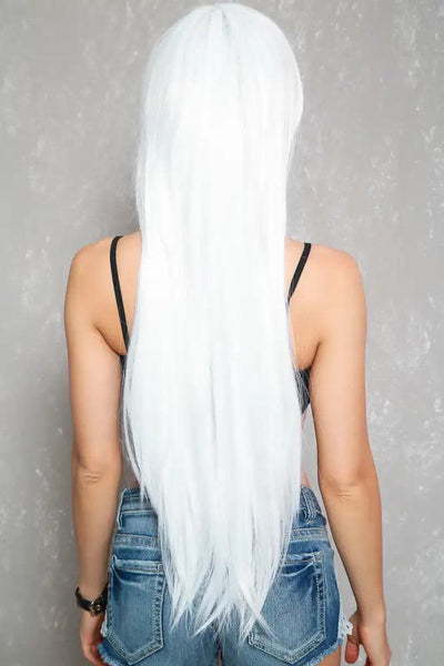White 33 Inch Side Bangs Straight Hair Costume Wig - AMIClubwear