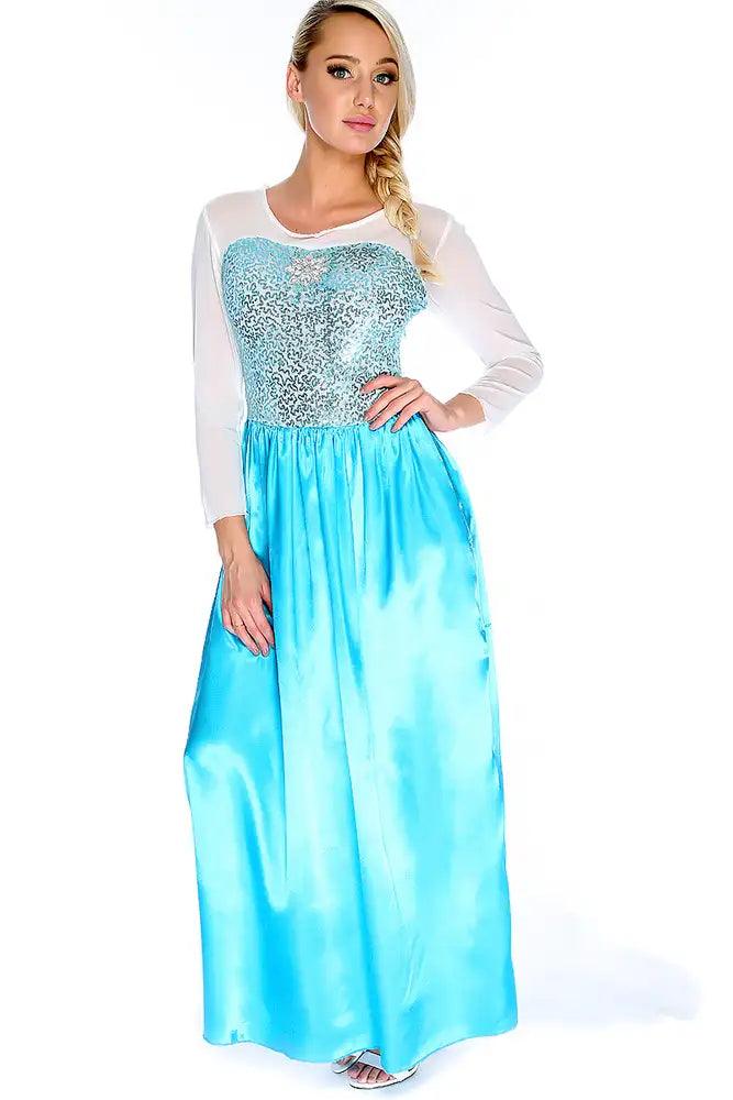 White Bahama Blue Satin Snow Queen Dress Storybook Costume - AMIClubwear