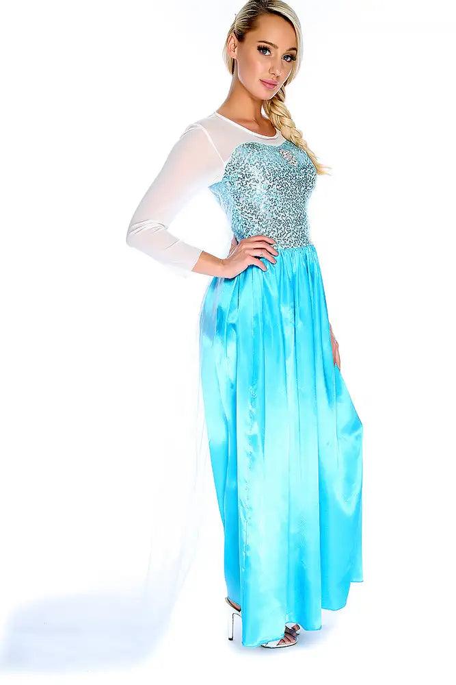 White Bahama Blue Satin Snow Queen Dress Storybook Costume - AMIClubwear