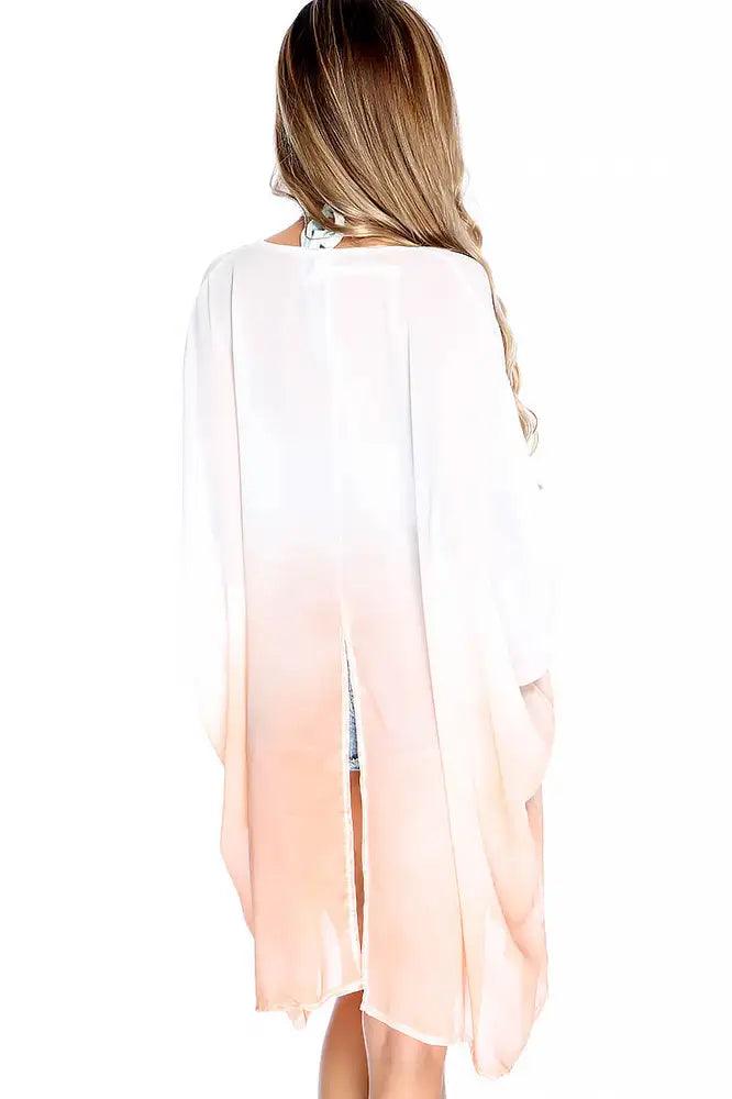 White Beige Gradation Sheer Swimsuit Cover Up - AMIClubwear