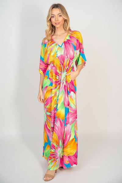 White Birch Printed V-Neck Maxi Dress with Pockets - AMIClubwear