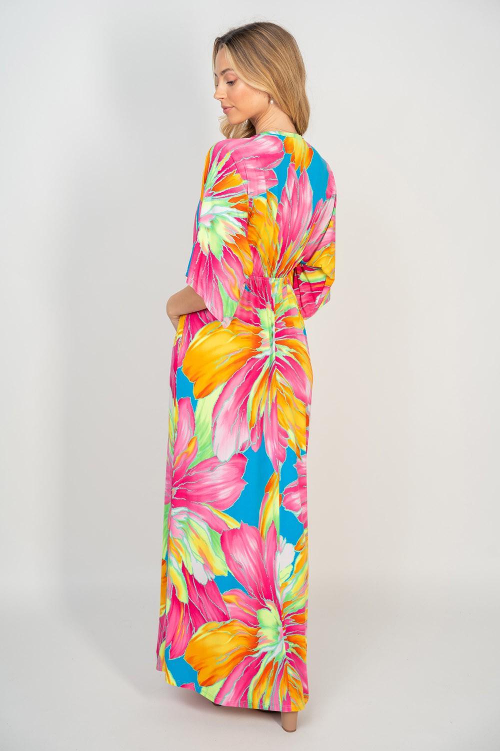 White Birch Printed V-Neck Maxi Dress with Pockets - AMIClubwear