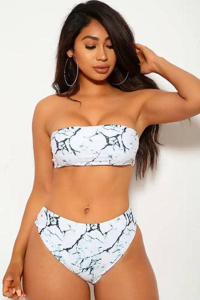 White Black Bandeau Two Piece Swimsuit - AMIClubwear