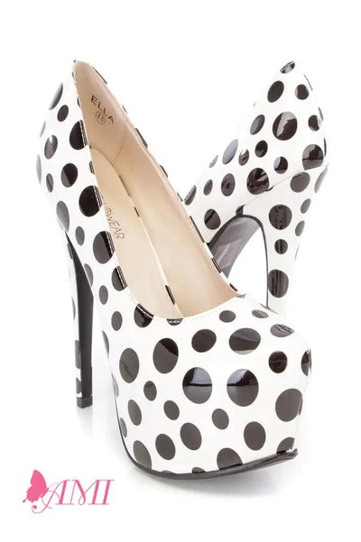 White Black Polka Dot Platform Pump High Heels Patent - AMIClubwear