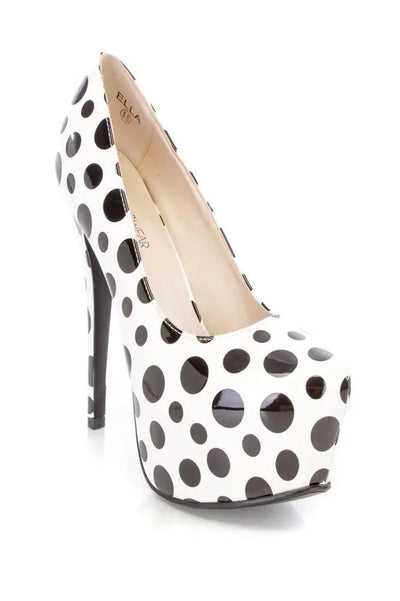 White Black Polka Dot Platform Pump High Heels Patent - AMIClubwear