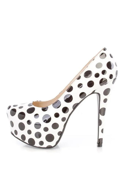 White Black Polka Dot Platform Pump High Heels Patent - AMIClubwear