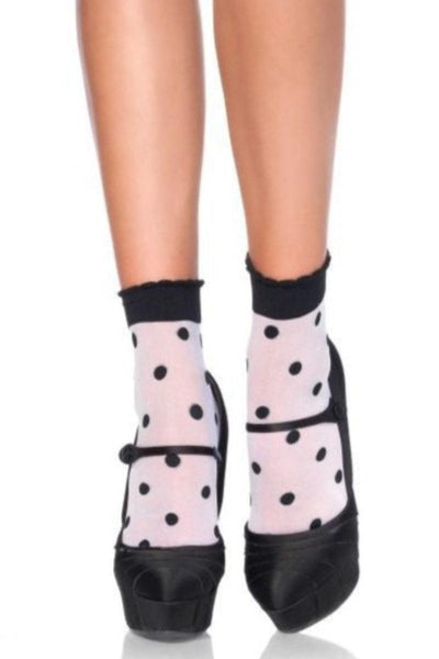 White Black Polka Dot Print Ankle Socks - AMIClubwear