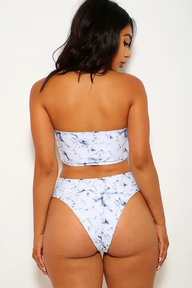 White Black Printed Bandeau Two Piece Swimsuit - AMIClubwear