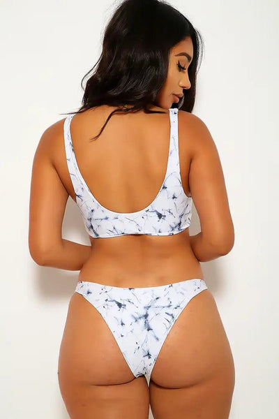 White Black Printed Two Piece Swimsuit - AMIClubwear