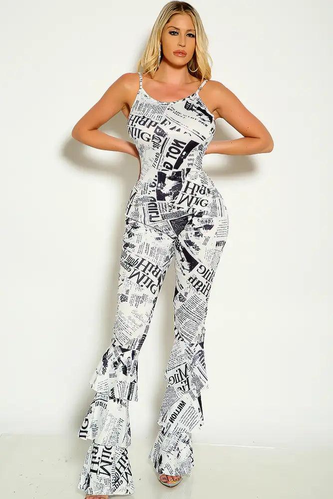 White Black Sleeveless Ruffled Jumpsuit - AMIClubwear