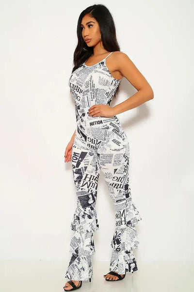 White Black Sleeveless Ruffled Jumpsuit - AMIClubwear