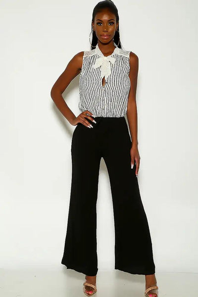 White Black Sleeveless Two Tone Flared jumpsuit - AMIClubwear