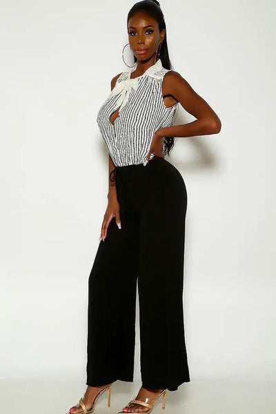 White Black Sleeveless Two Tone Flared jumpsuit - AMIClubwear