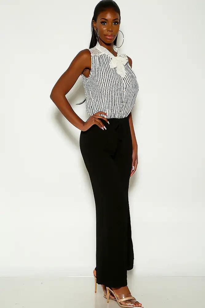 White Black Sleeveless Two Tone Flared jumpsuit - AMIClubwear