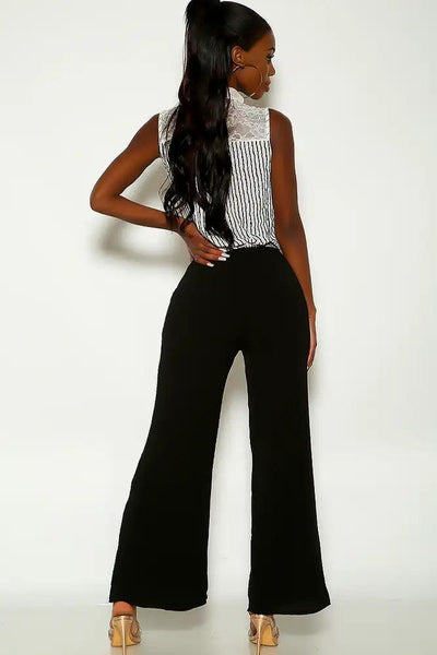 White Black Sleeveless Two Tone Flared jumpsuit - AMIClubwear