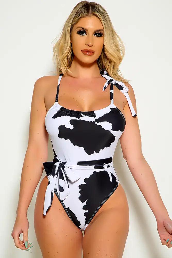 White Black Two Tone One Piece Swimsuit - AMIClubwear