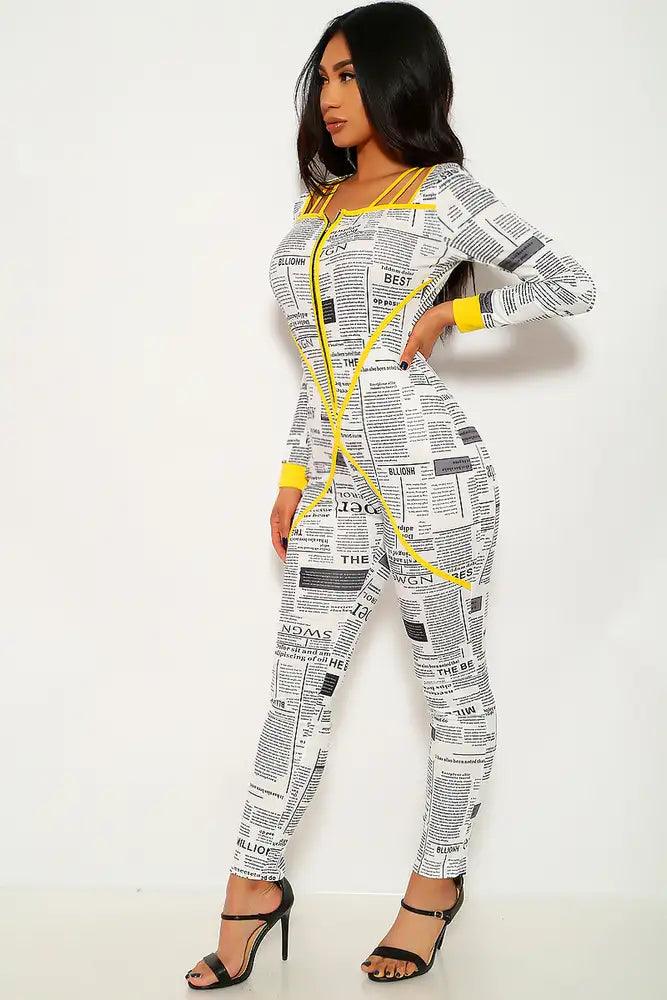 White Black Yellow Strappy Jumpsuit - AMIClubwear