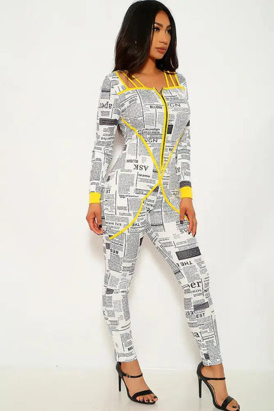 White Black Yellow Strappy Jumpsuit - AMIClubwear