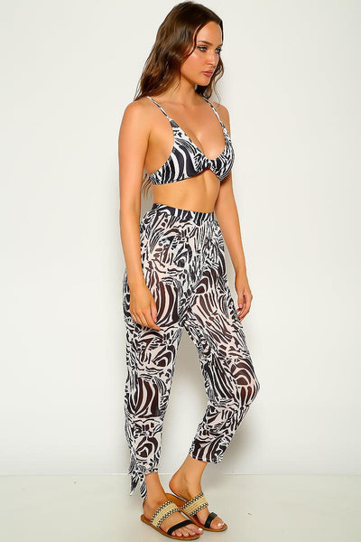 White Black Zebra Print Sexy Three Piece Swimsuit - AMIClubwear