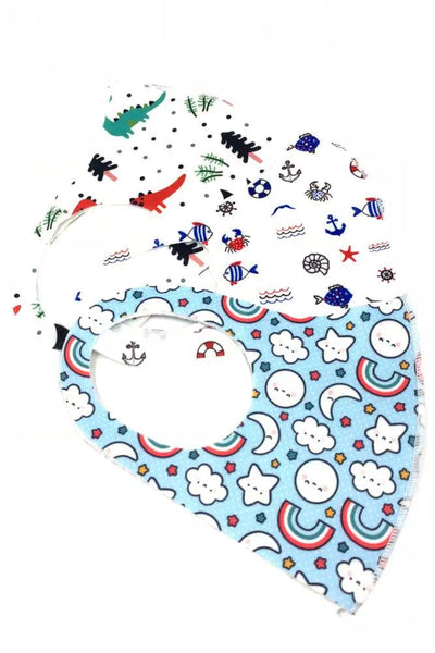 White Blue Printed 3 Piece Kids Face Masks - AMIClubwear