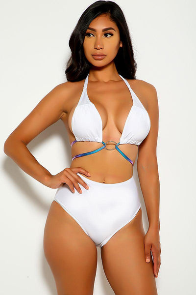White Blue Purple O-ring Two Piece Swimsuit - AMIClubwear