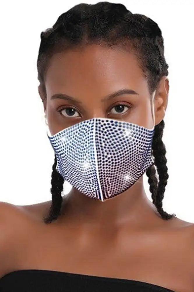 White Blue Rhinestone Accent Face Mask - AMIClubwear