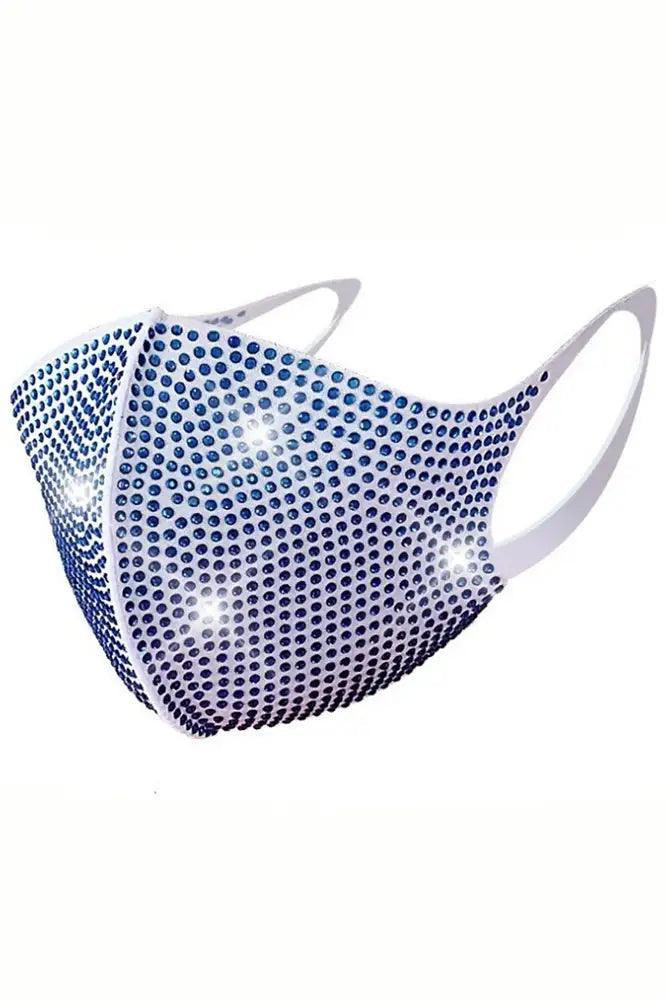 White Blue Rhinestone Accent Face Mask - AMIClubwear