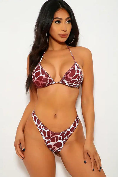 White Brown Printed Three Piece Swimsuit - AMIClubwear