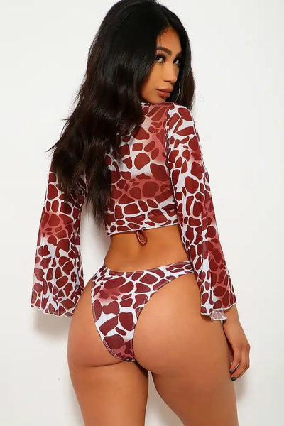 White Brown Printed Three Piece Swimsuit - AMIClubwear