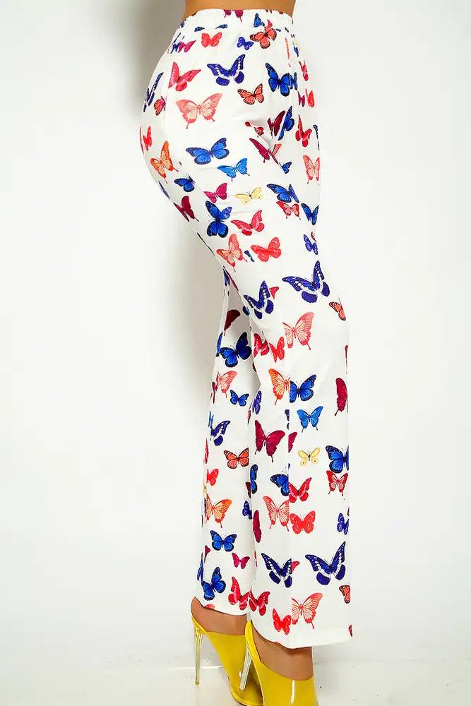 White Butterfly Print Pants - AMIClubwear