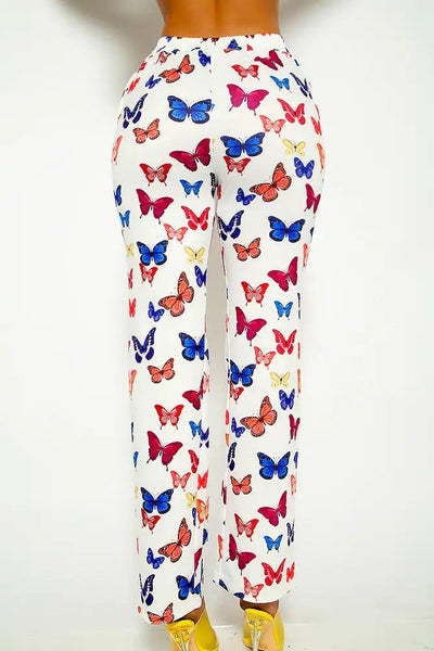 White Butterfly Print Pants - AMIClubwear