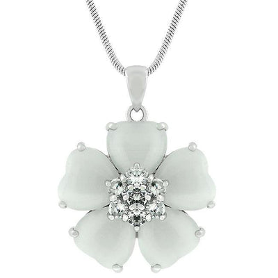 White Cats Eye Cubic Zirconia Flower Pendant - AMIClubwear