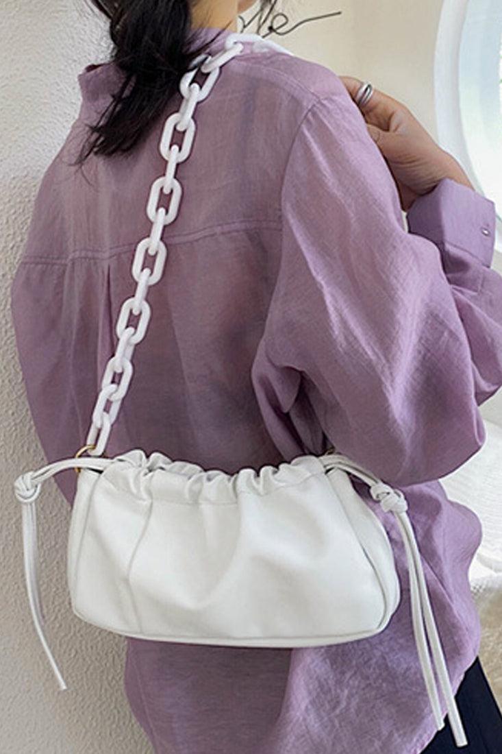 White Chain Straps Ruched Purse - AMIClubwear