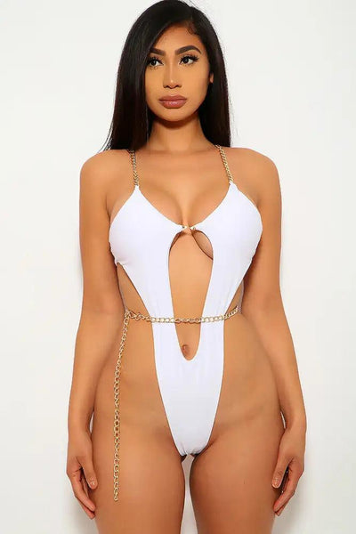 White Chained Cut Out Monokini - AMIClubwear