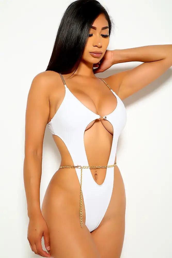 White Chained Cut Out Monokini - AMIClubwear