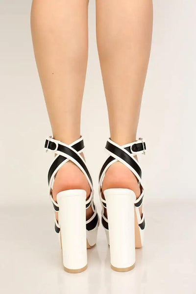 White Criss Cross Platform Chunky Heels - AMIClubwear