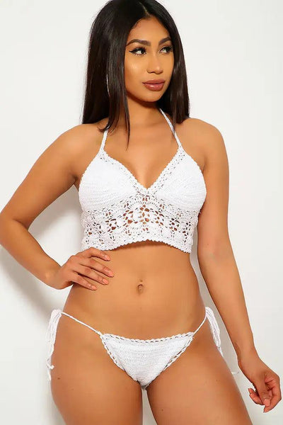 White Crochet Two Piece Swimsuit - AMIClubwear