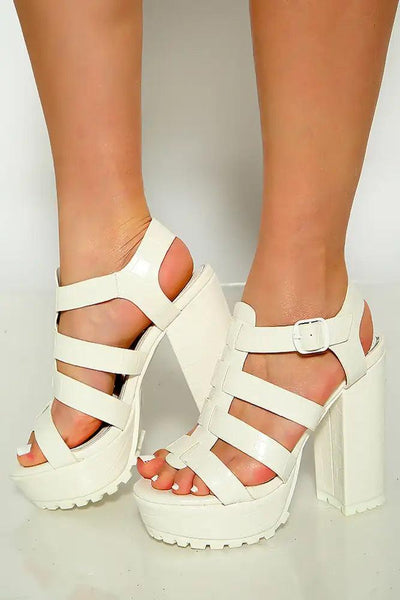 White Crocodile Open Toe Strappy Platform High Heels - AMIClubwear