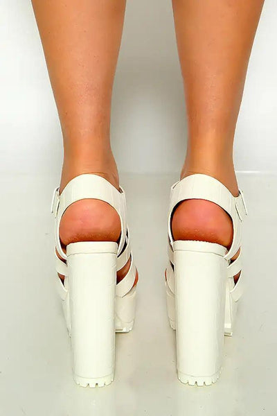 White Crocodile Open Toe Strappy Platform High Heels - AMIClubwear