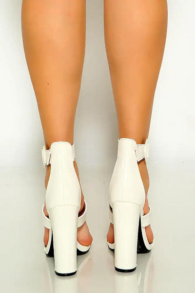 White Crocodile Strappy Chunky High Heels - AMIClubwear