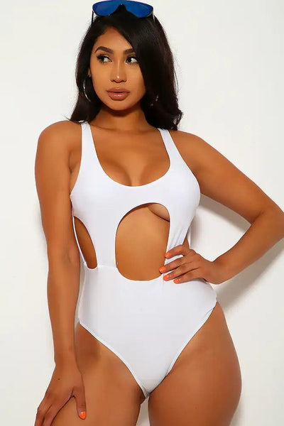 White Cut Out Cheeky One Piece Swimsuit - AMIClubwear