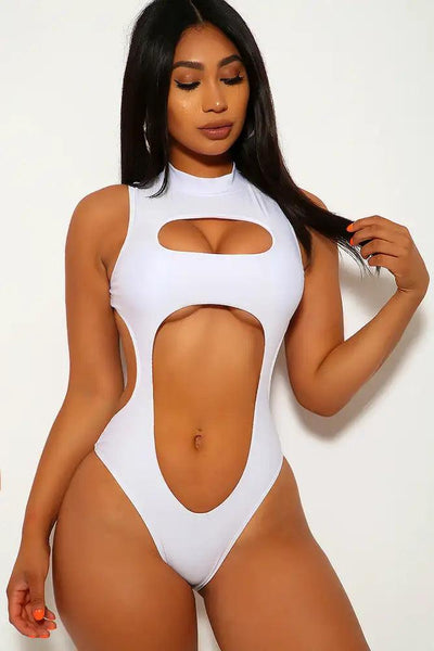 White Cut Out One Piece Swimsuit - AMIClubwear