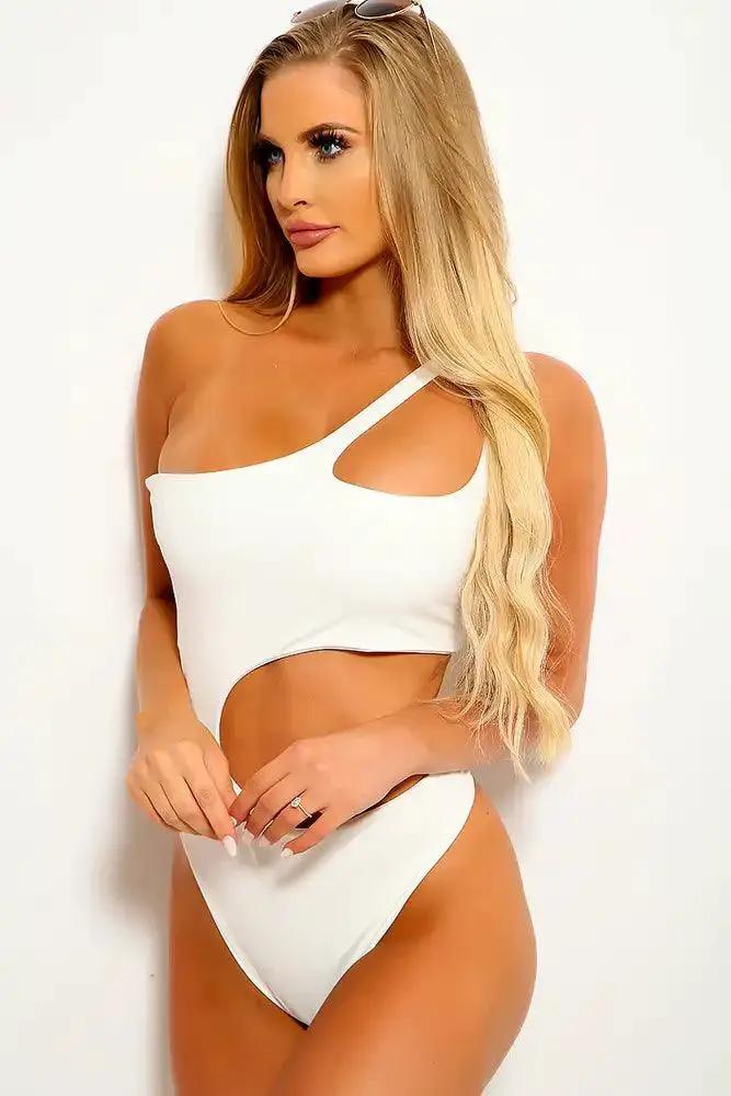 White Cut Out One Shoulder Monokini