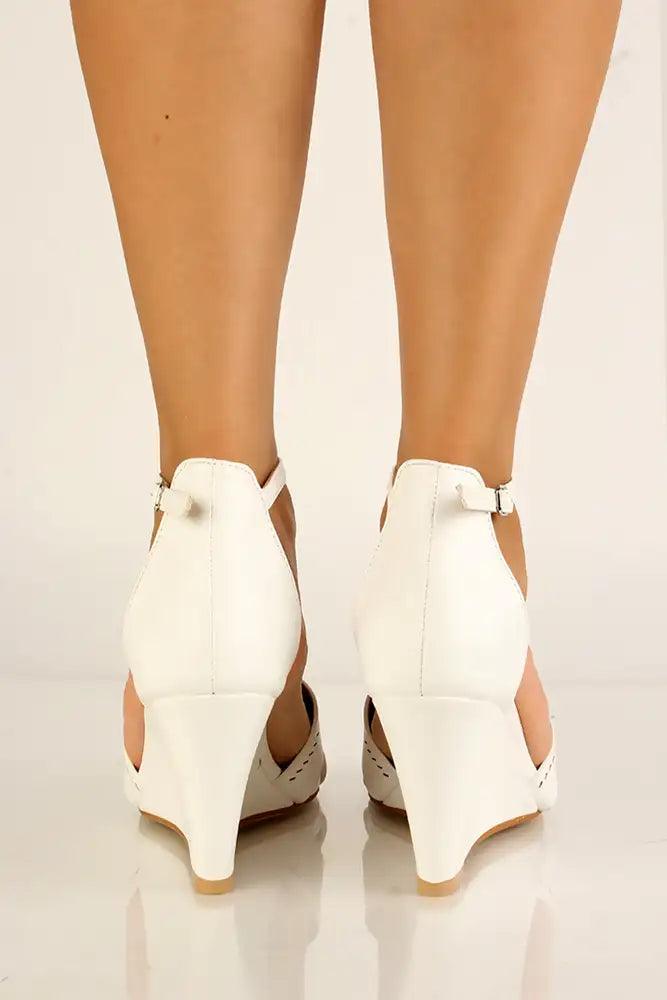 White Cut Out Peep Toe Wedges - AMIClubwear