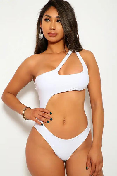 White Cut Out Strappy One Piece Swimsuit - AMIClubwear