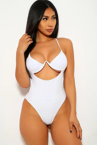 White Cut Out V Underwire One Piece Swimsuit - AMIClubwear